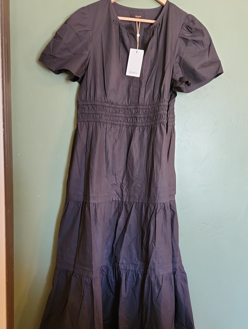 NWT Black Smocked Waist Tiered Midi Dress - Picture 3 of 4